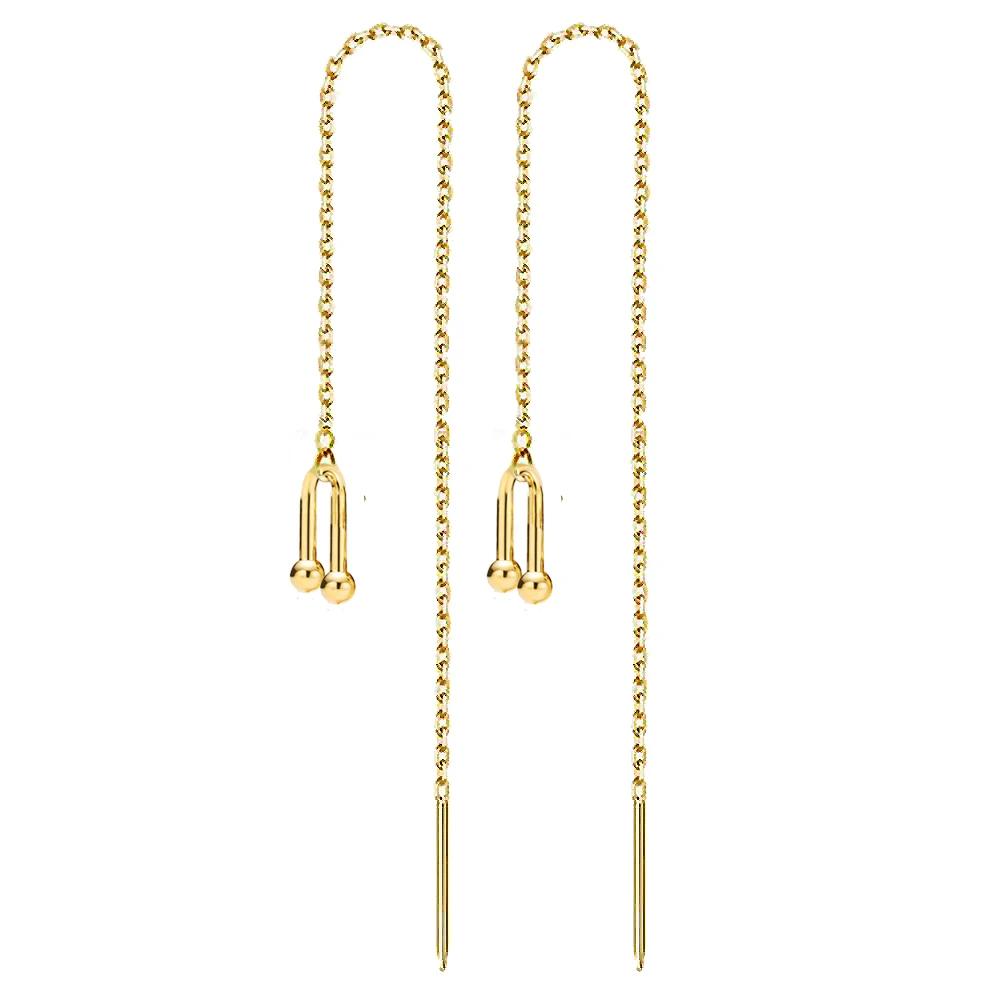 MinaMaMa Simple Stainless Steel Thin Chain Drop Earrings For Woman Girls Threader Earrings Hip Hop Jewelry