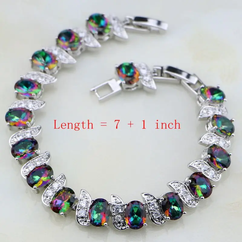 Mystic Rainbow Fire Stones White CZ Jewelry Sets for Women 925 Silver Jewelry Wedding Earrings/Pendant/Necklace/Rings/Bracelet