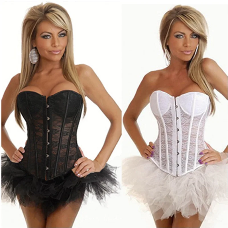 

Women's Steampunk Corset Spiral Steel Boned Lace Up Sexy Overbust Bustier Black Waist Cincher Gotico Party&Wedding