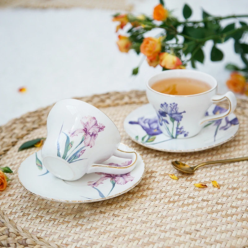 

Coffee Cup Ceramic Teapot Saucer Set European Style Light Luxury Alice Purple Iris Flower Phnom Penh Afternoon Tea Set Drinkware