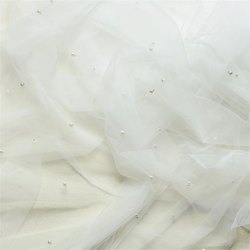 Soft Lace Fabrice 150cm 300cm Wide Off White Net Tulle Mesh Wedding Dress Gowns Veil Lace With Beads