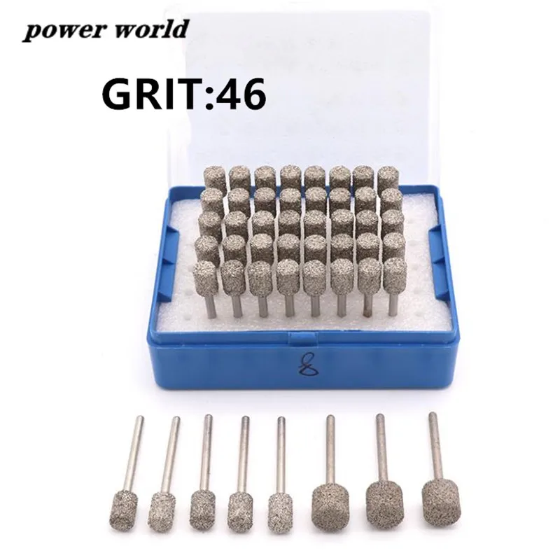 A Needle 3mm Shank Cylindrical Brazing Diamond Grinding Head Drill Bits for Stone Jade Metal Polishing Deburring Carving Set