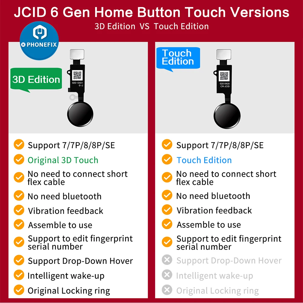 JCID 6th Gen 3D Edition Home Button Flex Cable for iPhone 7 8 Plus Return Function Menu Home Fingerprint Key