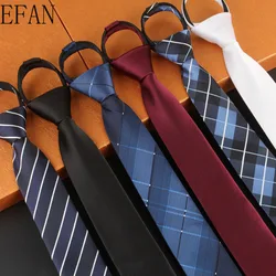 Corbata de cuello de 6CM con estampado a cuadros para caballero, accesorios elásticos para fiesta de boda, con cremallera, nueva moda masculina