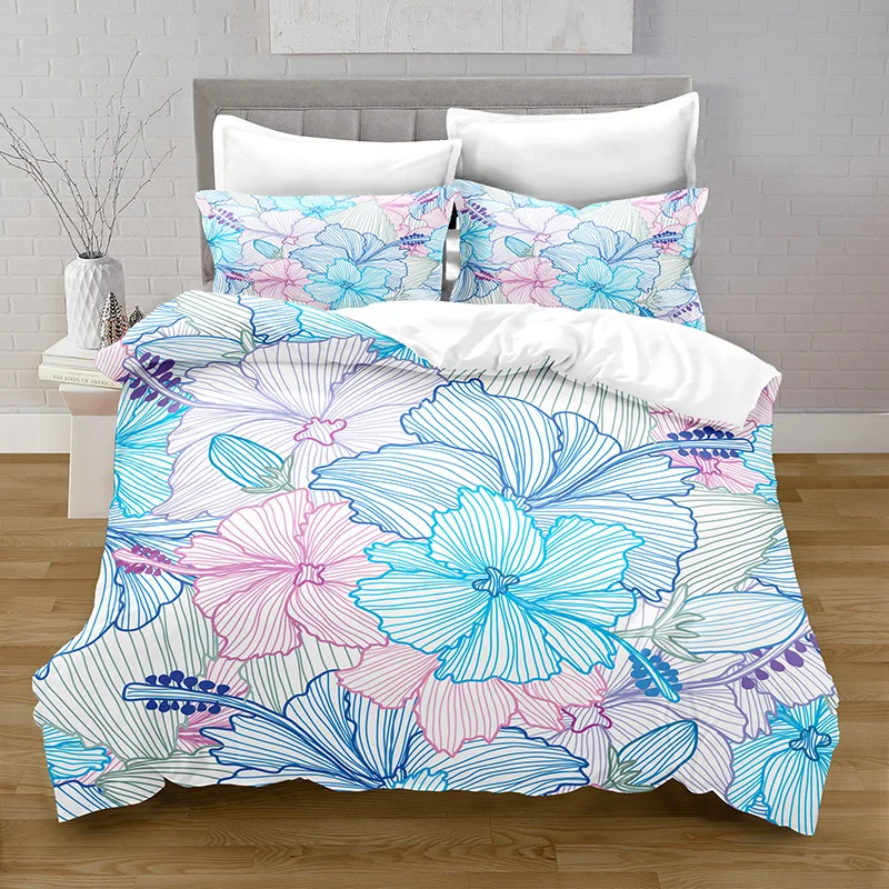 100% Polyester Plant Flowers Duvet Cover Digital Printing Bedding Set with Pillowcase Bed Sets for Girl Quilt Bedding Set