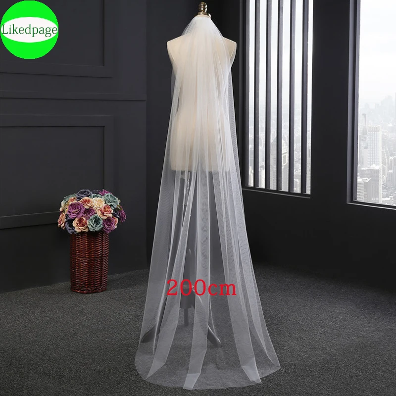 Long Wedding Veil Accessories 2021 with Metal Comb One Layer Bride Velo De Novia Largos Simple Mariage Welon Slubny Customsize