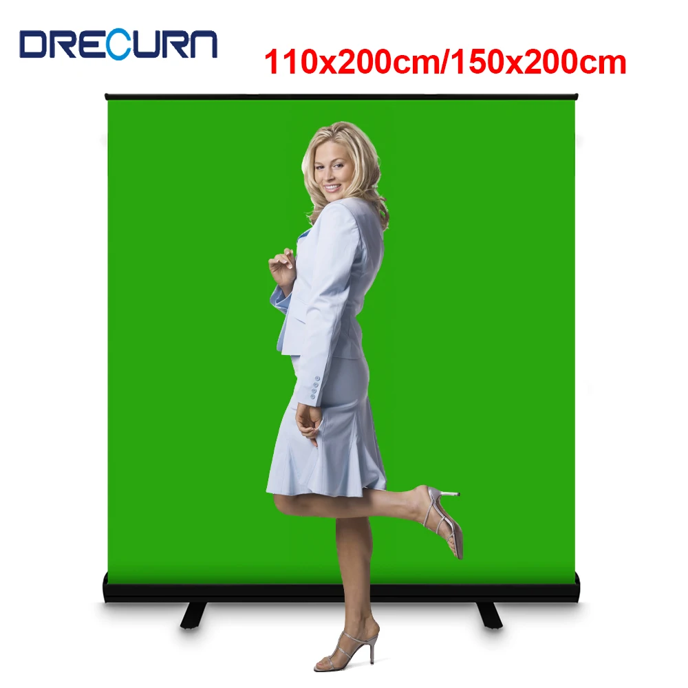 DRECURN 150/110cm Pull-up Background With Green Screen Fabric Cloth Photography Studio Backdrops Stand for Live Video Virtual