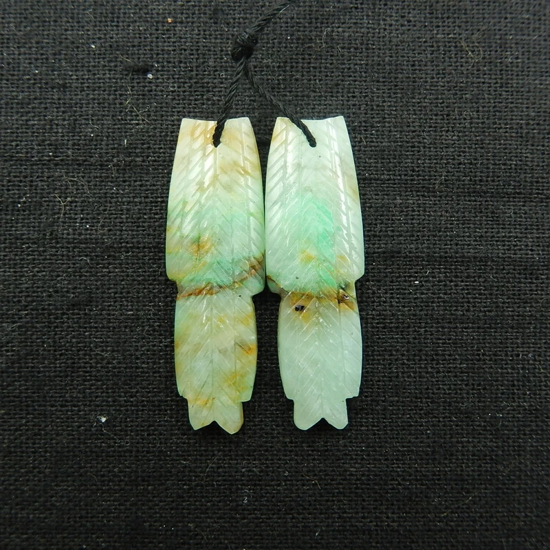 

Sales 1Pairs Carved Chrysocolla Handmade Carved Earrings For Women 39x12x4mm 6.6g