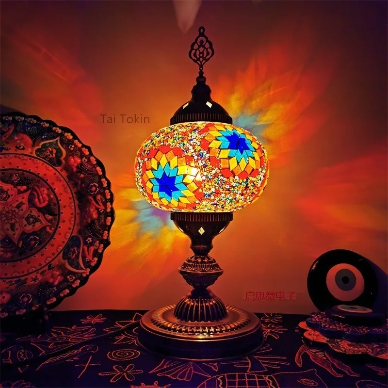 Mosaic Table Lamp Vintage Art Deco Handcrafted Lamparas De Mesa Mosaic Glass  Bed Light Lamparas Con Mosaicos Night Light