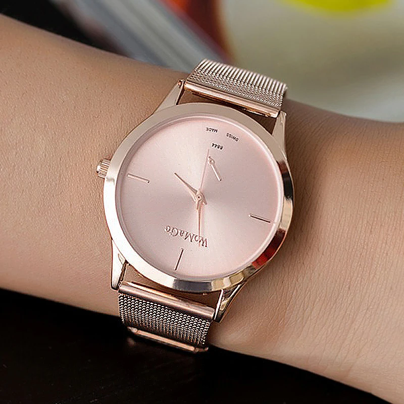 Womage Merk Horloges Vrouwen Rose Goud Dames Polshorloge Mode Eenvoudige Quartz Horloge Logio Feminino Reloj Mujer Horloges Vrouwen