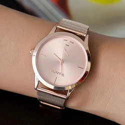 Womage-relojes de marca para mujer, reloj de pulsera de oro rosa para mujer, reloj de cuarzo Simple, moda