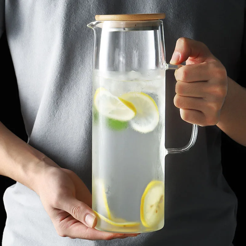 Cold Glass Water Bottle Jar Kettle Transparent Large Capacity Heat Resistant Coffee Pot with Handle Teapot Pitchers 1.0L 1.2L