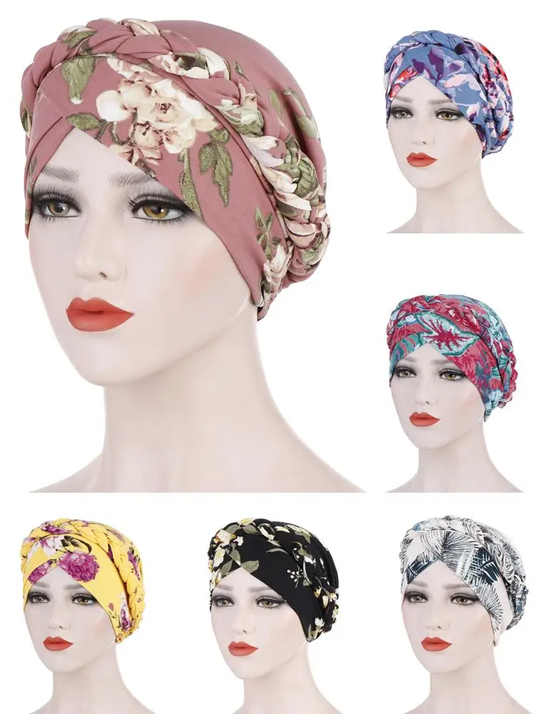 Flower Print Muslim Turban Scarf For Women Islamic Inner Hijab Caps Arab Wrap Braid Hat Head Bonnet Beanie Covers Femme Musulman