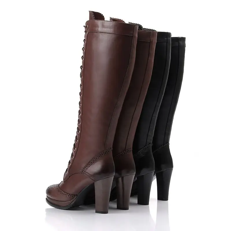 MORAZORA Plus size 34-43 New Genuine leather knee high boots women lace up platform high heels winter riding boots female shoes