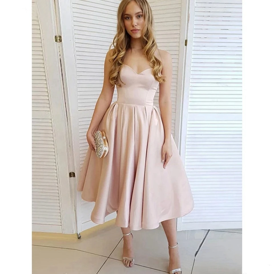 Pink Homecoming Dress 2021 Short Formal Party Gown Cocktail Dresses Vestidos De Gala Simple Satin Tea-length вечерние платья