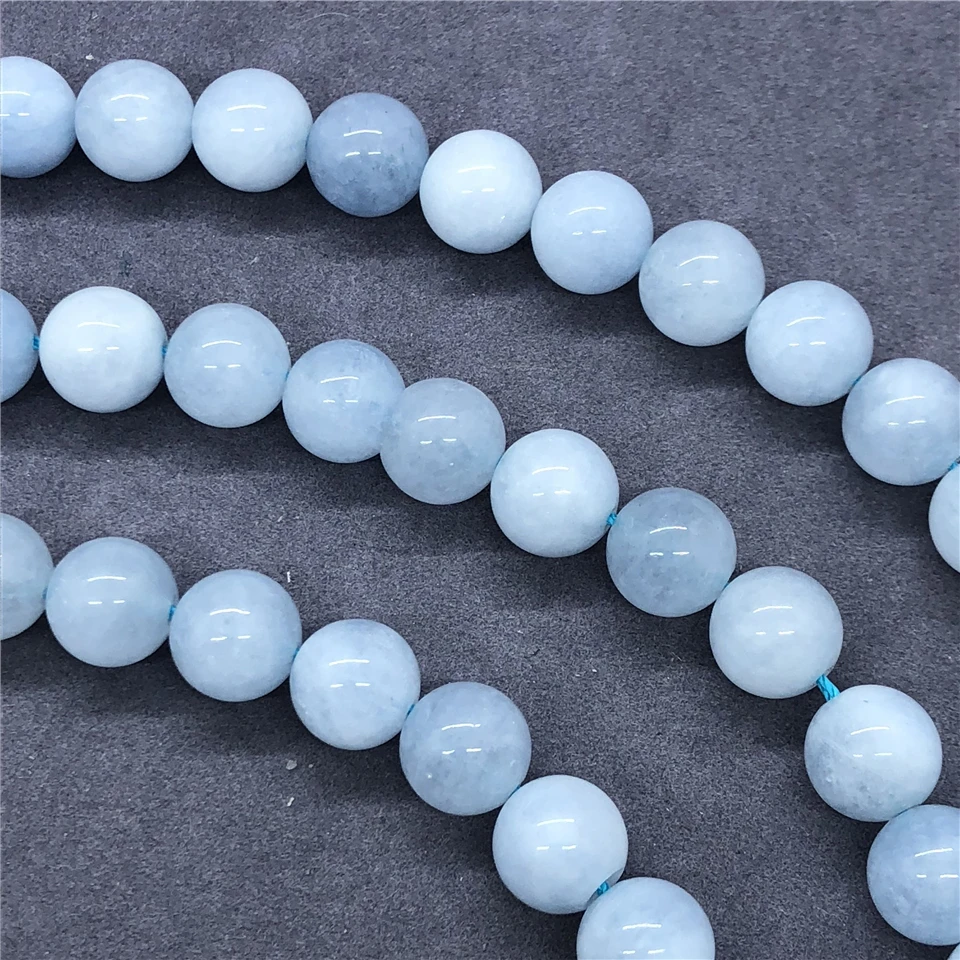 AAA Aquamarine Beads 4-12mm Round Natural Loose Stone Bead Bracelet Diy Necklace