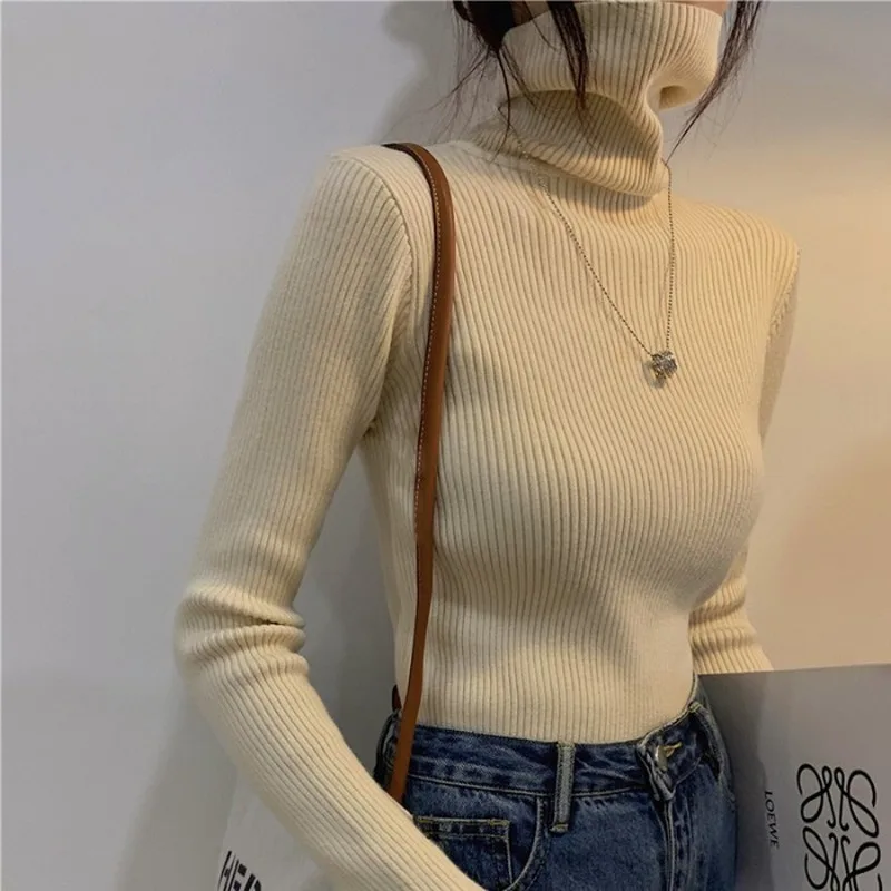 2020 Autumn and Winter New Korean Style High Neck Warm Stretch Knit Sweater Fashionable and Comfortable Inner Base Sweater Women