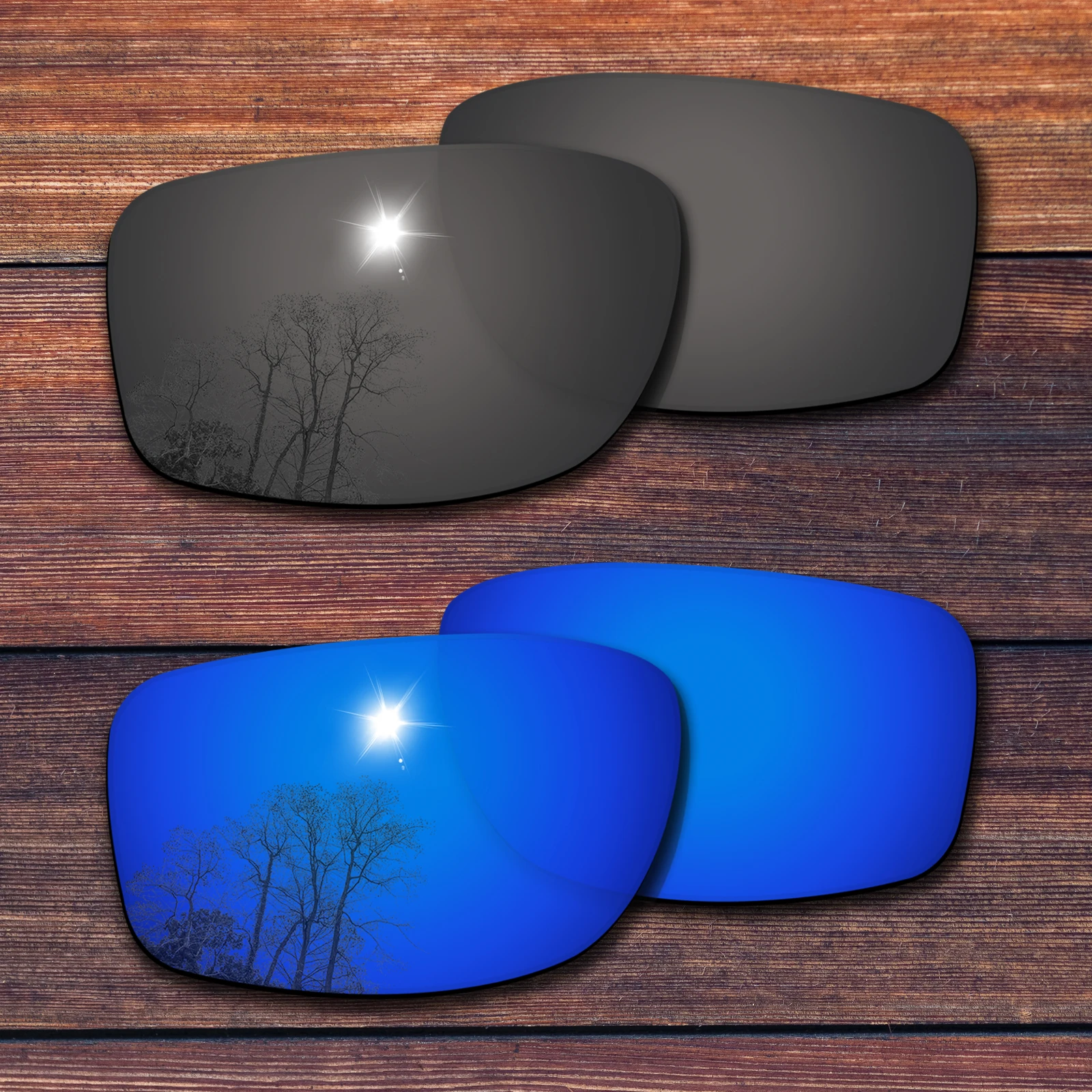 

OOWLIT 2 Pairs Polarized Sunglasses Replacement Lenses for Oakley Fives Squared-Dark Black+Deep Blue