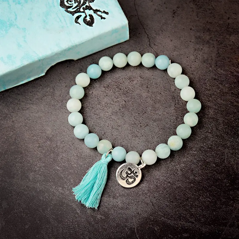 Classic Women's Bracelet Beads With Lotus OM Buddha Ethnic Charm Yoga Blue Stone Bracelet Mala Dropshipping