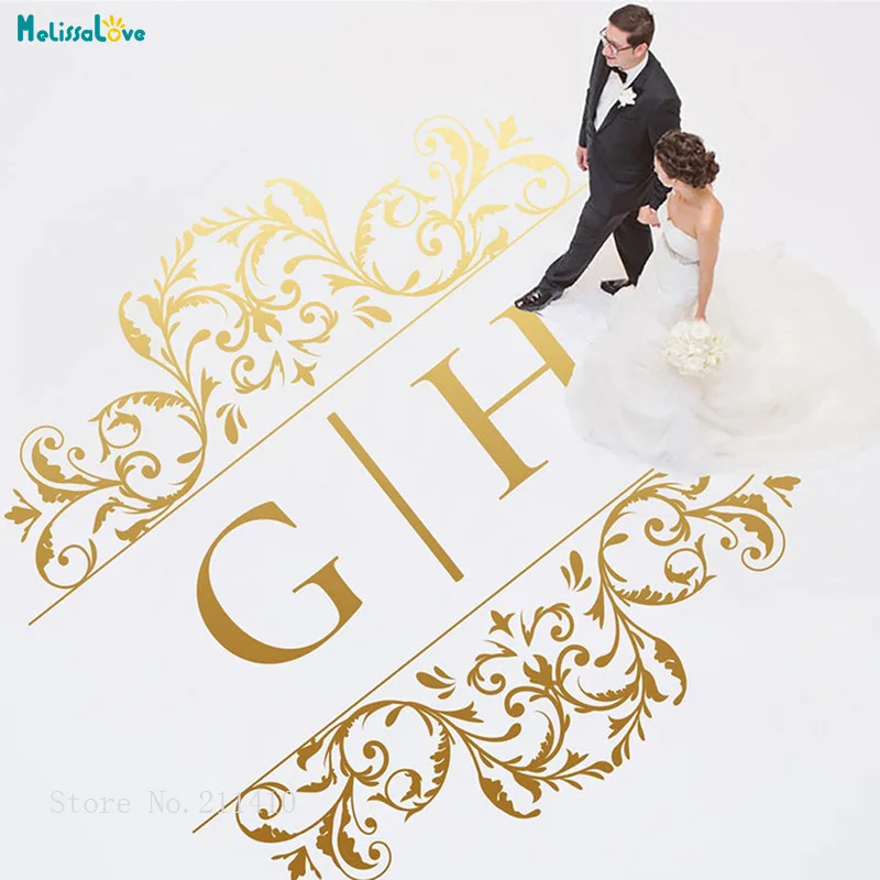 Huge Custom Initials Wedding Dance Floor Party Wall Sticker Personalized Bride Groom Name Wedding Monogram Decals Vinyl YT2194