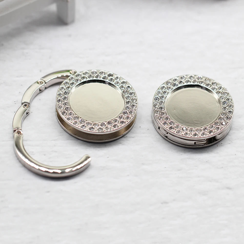 

1pcs 30mm Portable Foldable Purse Hook Table Handbag Purse Hanger Convenient Hook Hang Bag Round Double Row Rhinestone Holder