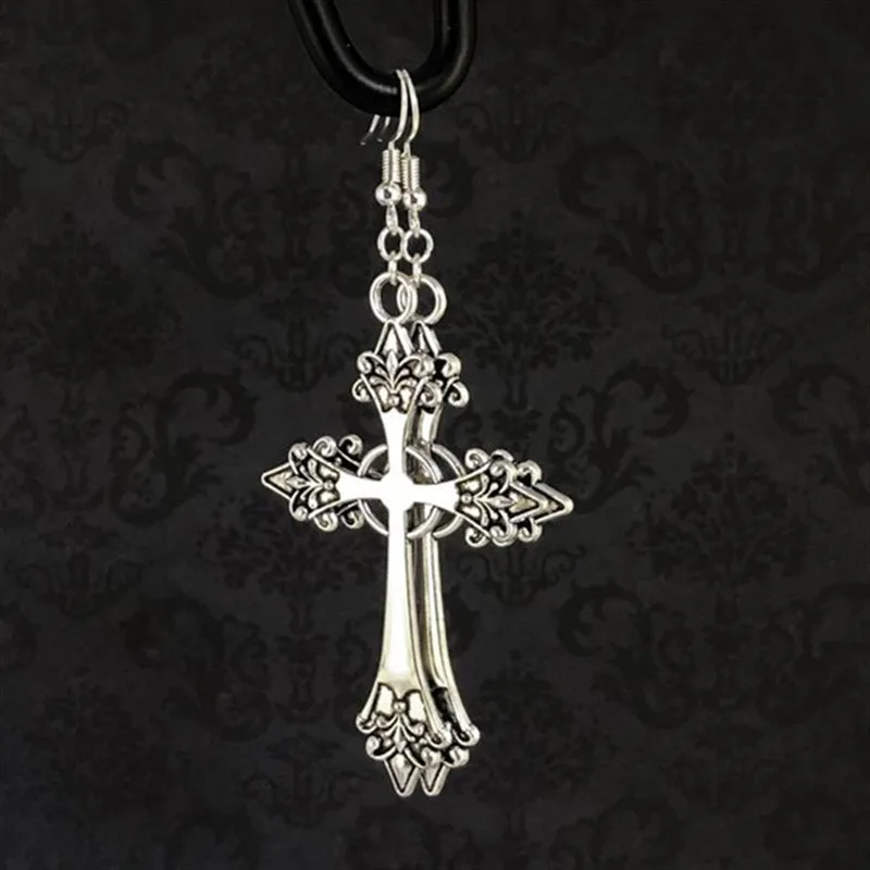 Silver Colour Gothic Cross Earrings Fashion Witch Jewelry Women Jesus Gift Punk Gorgeous Beautiful Wholesale Statement Trend