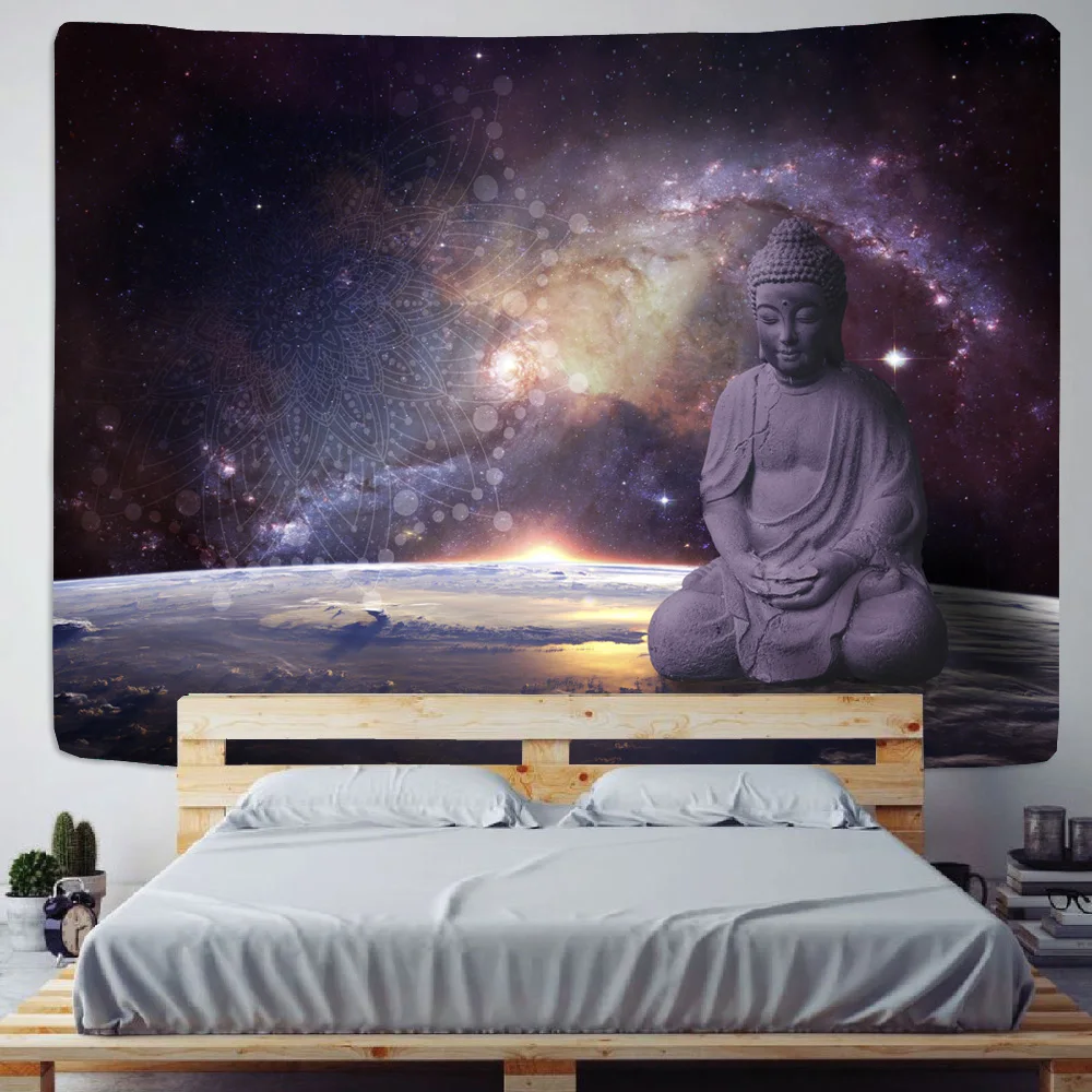 Meditation Buddha Statue Mandala Tapestry Hippie Wall Mount Mat Bohemian Beach Mat Table Cloth Home Decorative Art Blanket