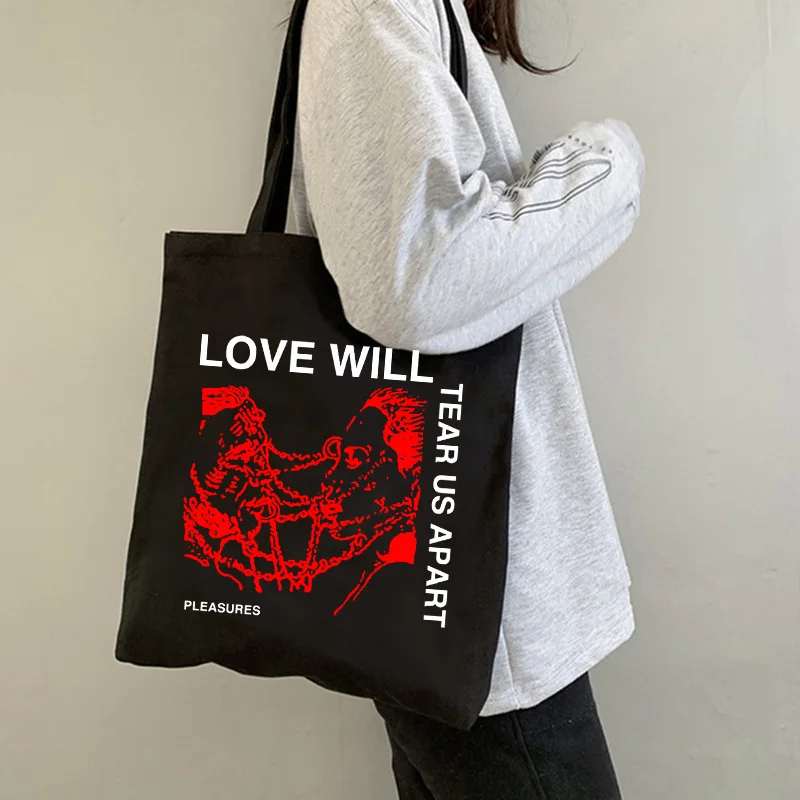 Borsa shopping Lil Peep Tote grafica Borsa shopper Harajuku Borsa a tracolla in tela da donna Borsa ecologica Ulzzang femminile Hip Hop Goth Gothic