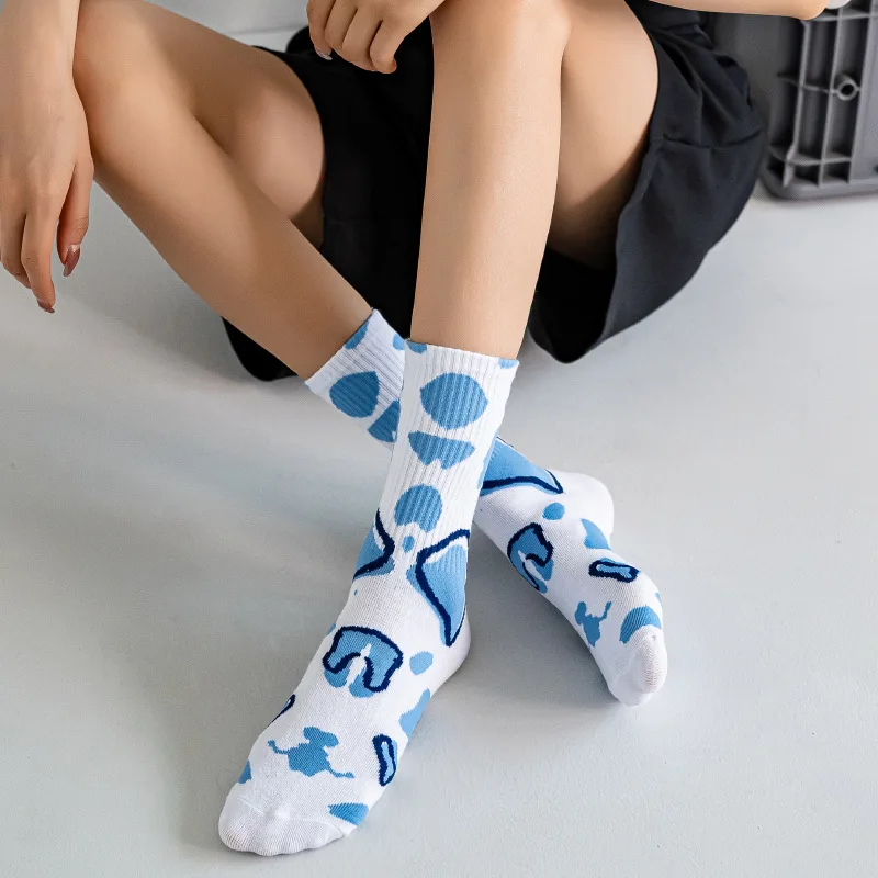 Women's Socks Funny Cow Print White Cartoon Calcetines Cozy Harajuku Skarpetki Damskie Cute Chaussettes Kawaii Happy Sock