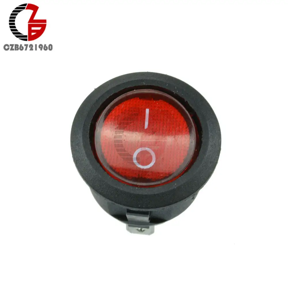 Mini 3Pin Round Push Button Switch On-Off SPDT Toggle Rocker Switch Red LED Light Indicator Embedded 6A 250V 10A 125V AC