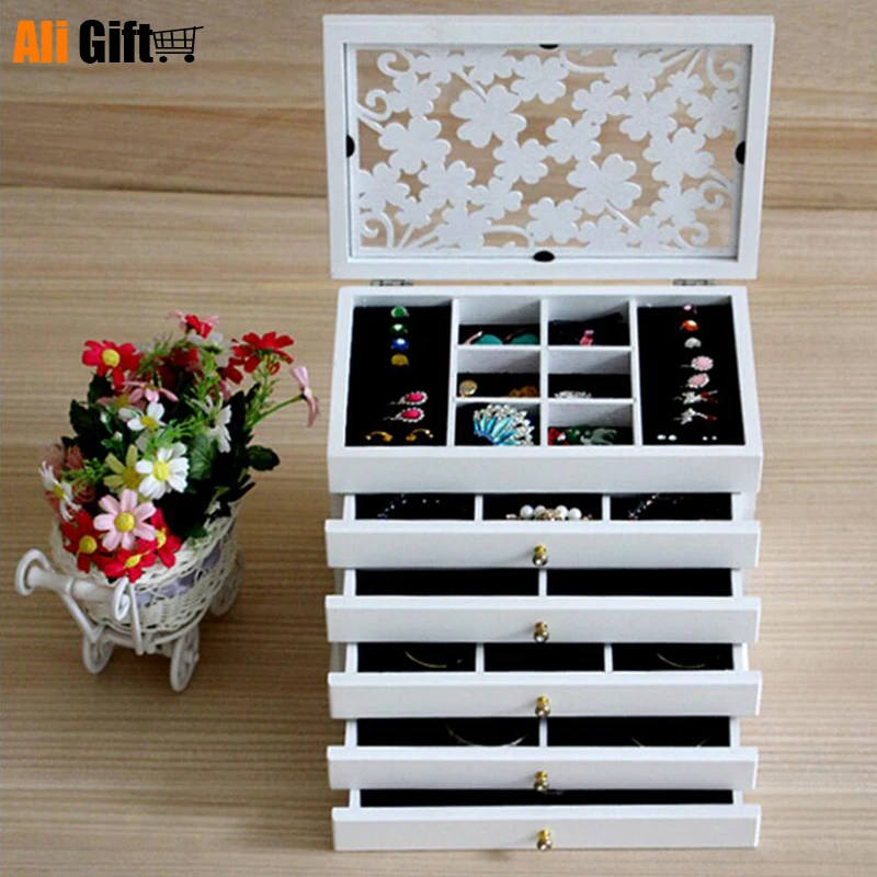 Clover Real Wood Jewelry Box Retro Style Large Multilayer Marriage Holiday Gift Makeup Organizer Storage Box 31*20*25CM