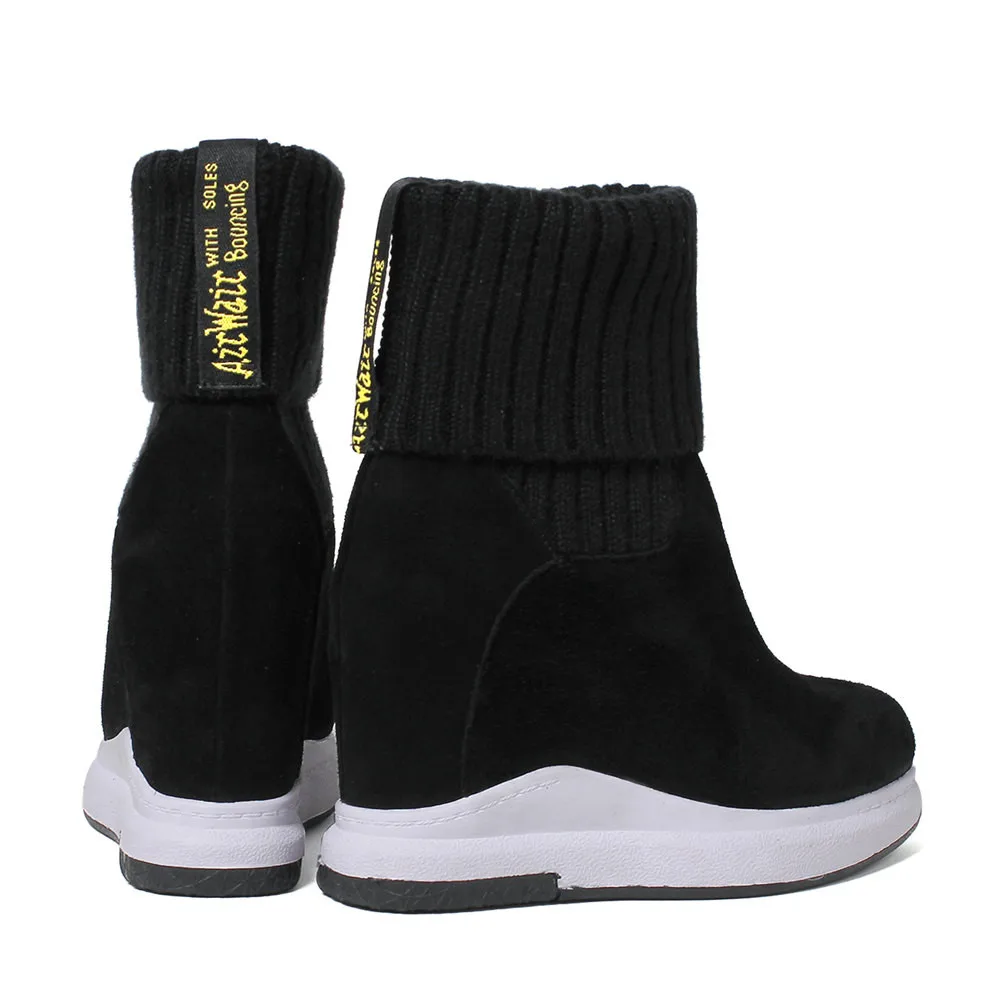 MILI-MIYA High Quality Cow Suede Platform Wedge Ankle Boots Women New Winter Female Height Increasing Casual Shoes Black