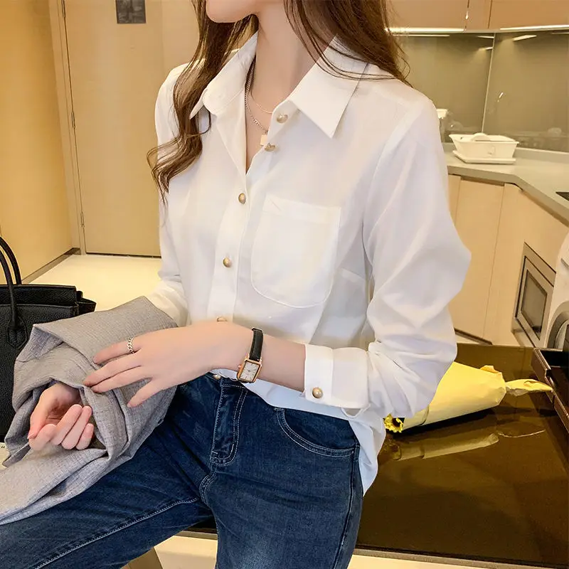 Chiffon Shirt Women\'s Autumn Shirt White Long-Sleeved Shirt Blusas Ropa De Mujer