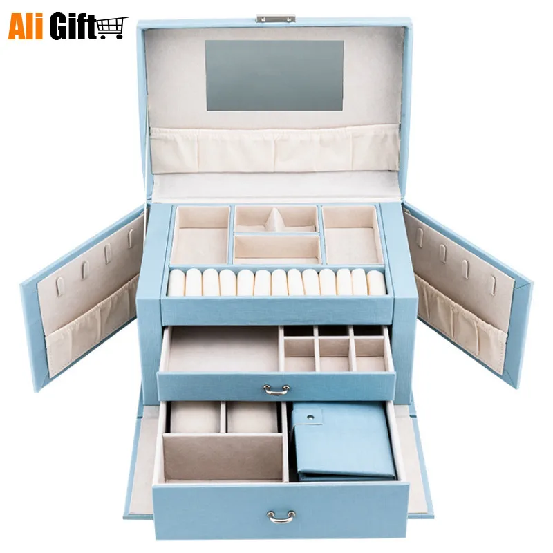 Gift Jewelry Box Female Princess European Korea Earrings Jewelry Lockable Jewelry Storage Box Multi-storey Large Capacity