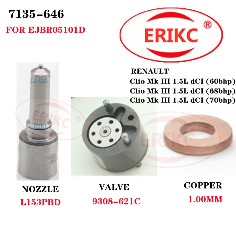 ERIKC Repair Kit 7135-646 Nozzle L153PBD Valve 9308-621C 28232251 166001137R Euro 4 For RENAULT EJBR05102D