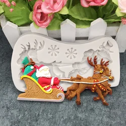 Christmas Deer Sleigh Silicone Mold Snowflake Shape Fondant Resin DIY Cake DDecorating Lace Tools Sugar Paste Candy Moulds