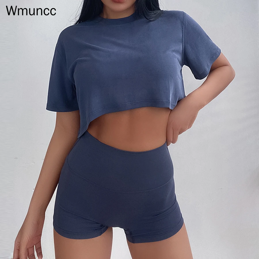 Wmuncc 2022 New Women Loose Crop Top Modal Sexy Short Sleeve T-Shirt Fitness Workout Activewear Quick Dry Breathable Blouse