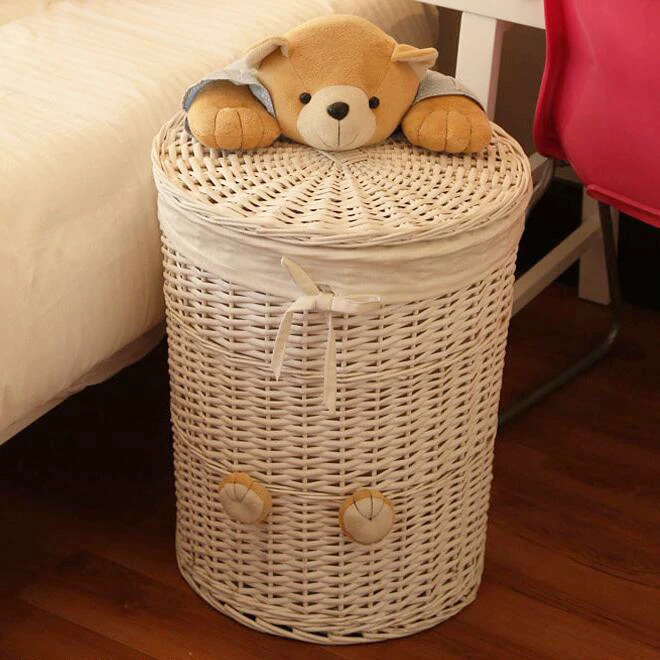 zq  Rattan Laundry Basket Toy Storage Box Household Dirty Laundry Basket Storage Basket Knitted Belt Lid