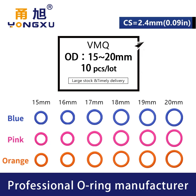 20PCS/Lot Colorful Silicon Rubber O-Ring VMQ Thickness CS2.4mm OD15/16/17/18/19/20*2.4mm O Ring Seal Rubber Gasket Ring