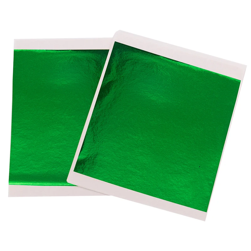 100pcs 13x13.5cm Green Foil Paper Gold Leaf Sheets in Arts Crafts Furniture Nail Decoration Painting Potal