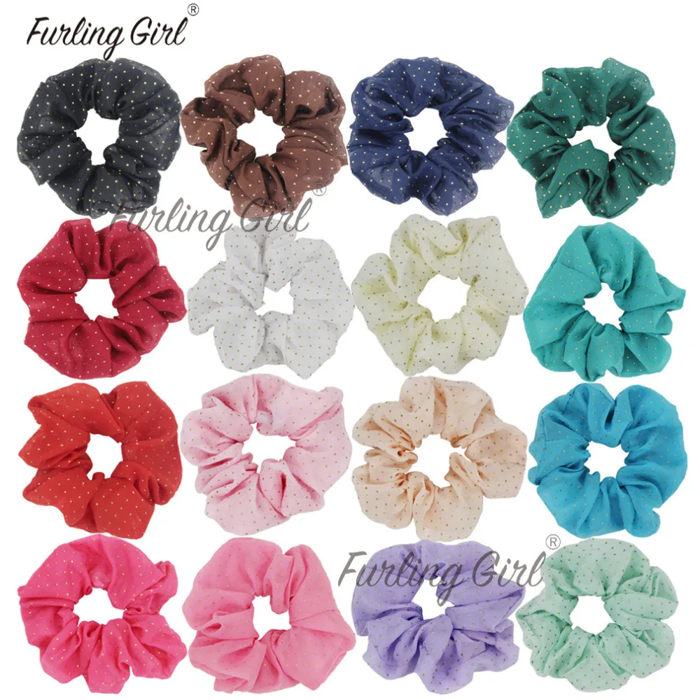 Furling Girl  1PC Summer Style Gold Stud Chiffon Scrunchies Hair Ring Hair Scrunchies Ponytail Holder Elastic Rubber Hair Tie