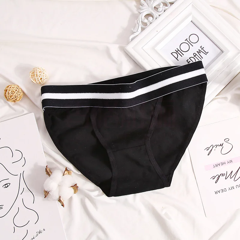 European Style Cotton Underwear Sexy Stripe Solid Color Panties Fashion Bikini Briefs Low Waist Seamless Underpants Lingerie