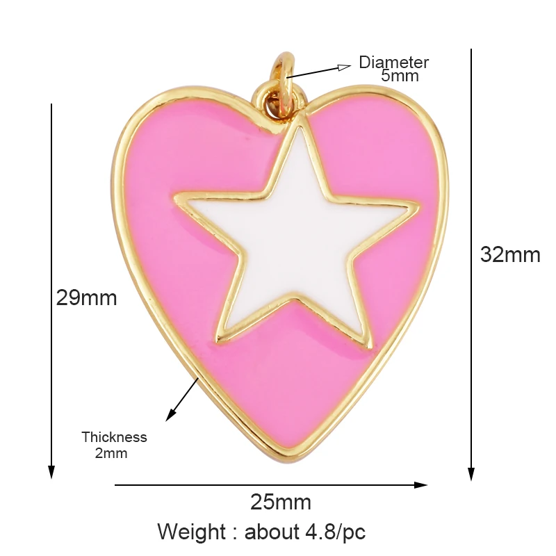 Colourful Enamel Heart Charm Neon Pink White Black Blue Pendant Oil Dropped , Real Gold Plated Colour for Necklace Bracelet K10