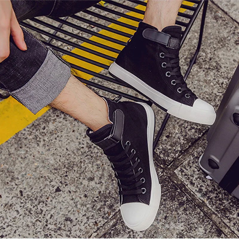 2020 Men and Women New Shoes Korean Style High-top All Black Cloth Shoe White Shoe Comfortable Flats Men and Women Casual Shoes