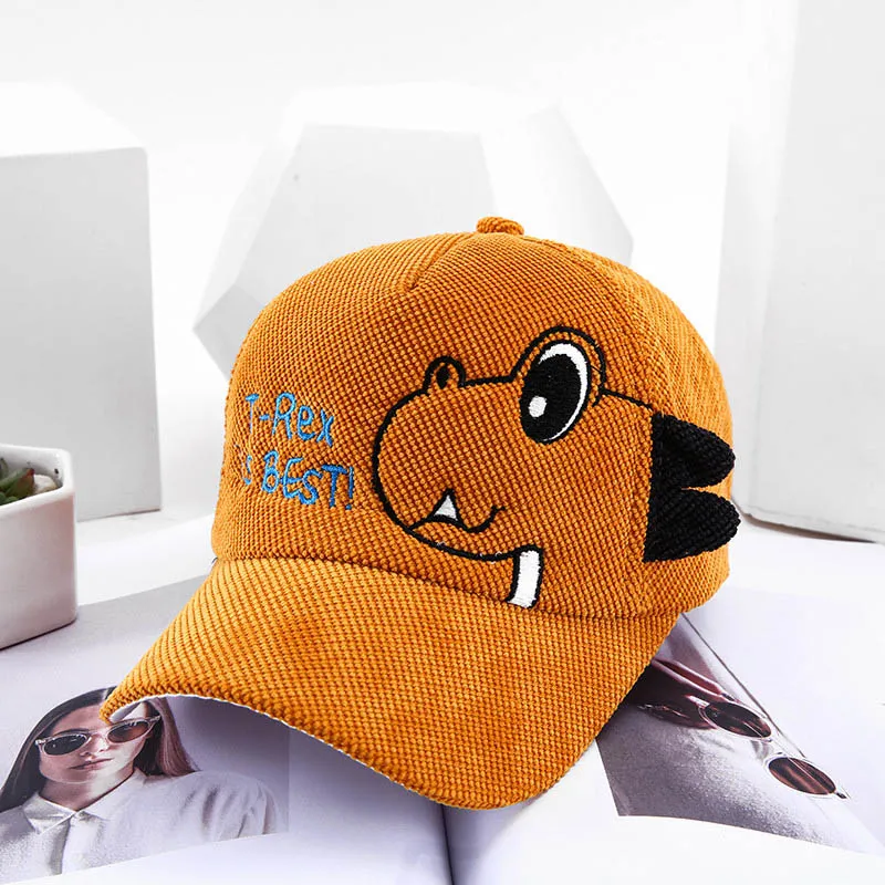 Cute Baby Caps Cartoon Dinosaur Kids Boy Baseball Cap Children  Corduroy Adjustable Sun Protection Hat Summer Autumn