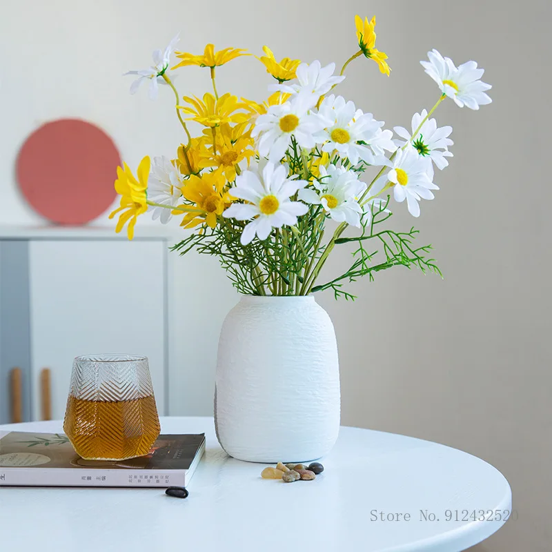 Modern Ceramic Dried Flower Vase, Gypsophila Hydroponic Ornaments, White Living Room Flower Arrangement, Nordic Home Decor