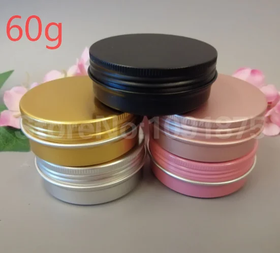 

50pcs/lot 60g Aluminum Jars 60ml Gold Pink black Silver Metal Tin 2oz Cosmetic Containers Crafts colorful Aluminum boxs