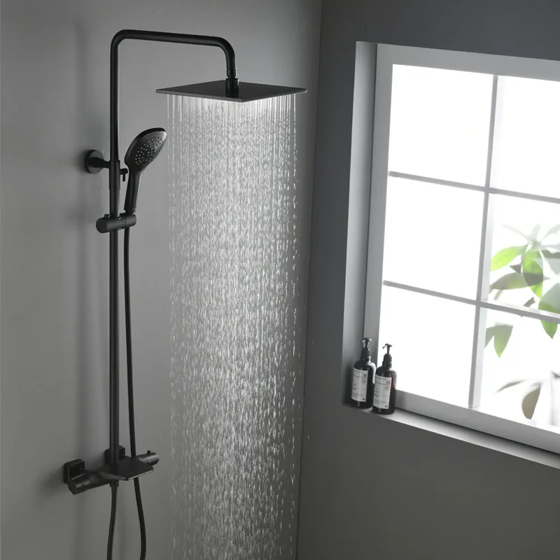 Bathroom Shower Faucet Set Black Brass Rainfall Shower Faucet Constant Temperat Shower Mixer 10