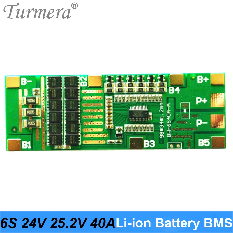 18650 Lithium Battery BMS Protected Board 24V 25V 6S 40A with Balance for E-bike Battery and 25V Screwdriver Battery Use Turmera