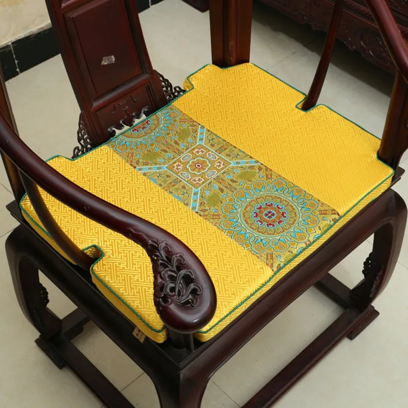 Vintage Patchwork Chair Seat Gap Pad Concave Thick Armchair Sit Cushion Chinese Silk Brocade Anti-slip sponge filler Soft Mat